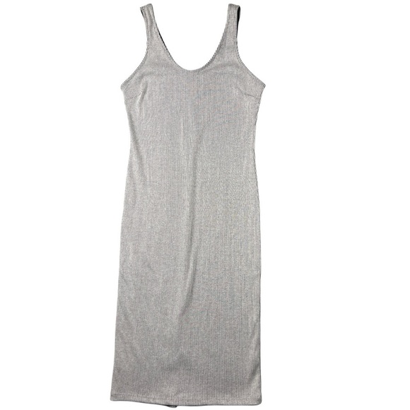 Lush Tank Dress Women's XL Ribbed Knit Gray/White Maxi Stretch - Picture 1 of 10